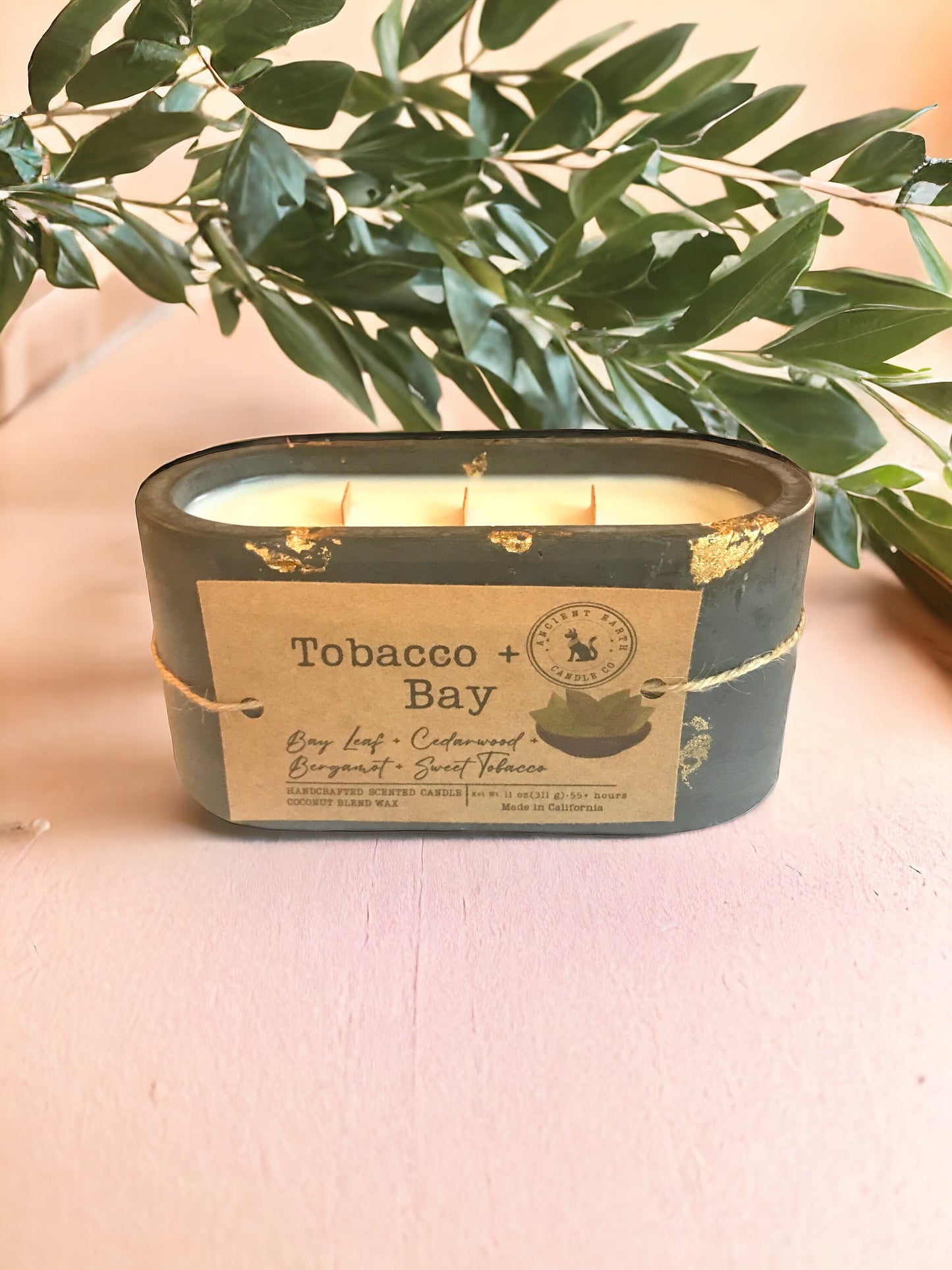 "Tobacco + Bay" Scented Concrete Candle